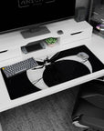 Artistic 36x16 inches mouse pad with Ulquiorra Cifer’s Segunda Etapa, featuring black wings and hollow energy under a pale moon for despair.