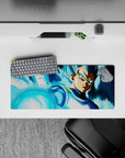 28x12 inches mouse pad showcasing Vegeta in Super Saiyan Blue, charging his attack with intense focus and glowing blue energy.