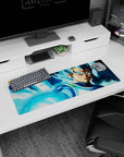 Artistic 32x12 inches mouse pad showcasing Vegeta in Super Saiyan Blue, perfect for adding fierce energy and power to your workspace.