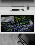 32x16 inches mouse pad featuring a bird’s-eye view of a forest, evergreens, bare branches, and yellow leaves for a tranquil design.