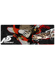 Anime mouse pad 32x12 inches featuring Goro Akechi as Crow from Persona 5, with red and gold accents, star-patterned background.