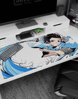 Large 40x20 inches desk pad with Tanjiro Kamado’s Water Breathing technique, featuring bold blue strokes and powerful energy.
