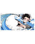Mouse pad featuring Tanjiro Kamado’s Water Breathing technique, 32x16 inches, with dynamic blue strokes and powerful energy.