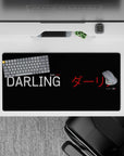 32x16 inches mouse pad with Zero Two design, showcasing red and white typography on a sleek black background for a functional and stylish touch.