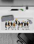Dramatic anime mouse pad 32x12 inches in black and orange on clean white, bold sporty vibe.