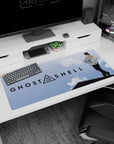 36x16 inches desk pad showing Motoko Kusanagi on a rooftop, over-the-shoulder pose in sleek black outfit.