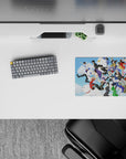 Colorful 14x10 inches anime desk pad with blue sky, soft clouds, and playful chaotic energy.