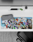 32x12 inches anime desk pad with bright blue sky, soft clouds, and playful chaotic Gintama energy.