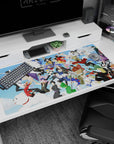Gintoki and the Gintama crew on a 40x20 inches anime desk pad, flying through a fun sky-filled scene.