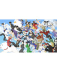 Gintama anime desk pad 40x20 inches with a lively cast racing across a bright blue sky scene.