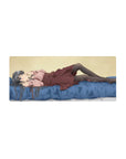 28x12 inches anime girl mouse pad with silver-haired lounging cutie on a rumpled blue bed design.