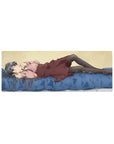 32x12 inches anime girl mouse pad with silver-haired girl on a rumpled blue bed, cute desk mat.