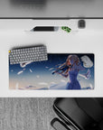 Navy and pale blue moonlit anime mouse pad 28x12 inches, calm magical vibe with soft highlights.