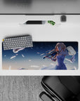 Navy and pale blue moonlit anime mouse pad 32x12 inches, calm magical vibe with soft highlights.
