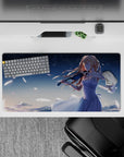 32x16 inches anime desk mouse pad in navy, pale blue, and moonlit white for a calm magical vibe.