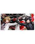 Large 32x16 inch anime mouse pad featuring Persona 5 Royal's Joker and Akechi in a dynamic face-off with vivid colors.