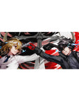 Persona 5 Royal anime desk pad 36x16 inches featuring Joker and Akechi in a dramatic face-off, vibrant red and blue hues.