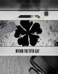 Black Clover anime desk pad 40x20 inches featuring the iconic five-leaf grimoire, perfect for fans seeking moody magic vibes.