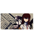 Steins;Gate anime girl mouse pad 32x16 inches with splatter art, angled shadows, and bold typography.