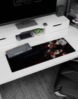 32x12 inches anime mouse pad of Mobile Suit Gundam RX-78-2 blasting through smoke, V-fin sharp.
