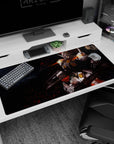 Mobile Suit Gundam desk pad 40x20 inches showing RX-78-2 charging through smoke, cannon firing.