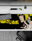 36x16 inches Naruto desk pad with sleek black space, golden text, and bright yellow hair for a modern vibe.