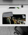Compact 28x12 desk mat highlights Jotaro's break humor for immersive JoJo's Bizarre Adventure vibes
