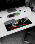 28x12 inches anime mouse pad showing Boruto Uzumaki grinning with shining headband, lightning aura and debris.