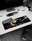32x12 inches anime mouse pad showing Boruto Uzumaki grinning amid lightning effects and shattered dimension shards.