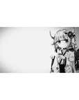 Anime girl desk pad 40x20 inches with horned kimono cutie, sakura blooms, and bold round backdrop.