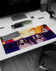 36x16 inches Naruto Shippuden desk pad featuring Naruto Uzumaki vs Sasuke Uchiha, chakra vs Sharingan.