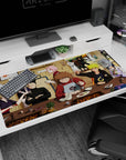 Naruto grinning at a ramen counter with Sakura and bored Shikamaru anime desk pad, 40x20 inches.