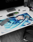 Large 40x20 inches desk pad featuring Okita Souji from Fate/Grand Order, blending elegance and fierce sword strikes in a stunning design.