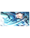 Mouse pad featuring Okita Souji from Fate/Grand Order, 32x16 inches, with her elegant strikes and graceful swordsmanship in a dynamic design.