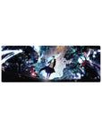 Compact 32x12 inches mouse pad with Solo Leveling design, showcasing Sung Jin-Woo, Igris, Beru, and glowing sword in a mystical forest setting for a powerful fantasy look.