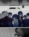 Steel-blue shadows and red Sharingan eyes anime desk pad, clean but dangerous vibe, 40x20 inches.