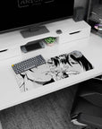 28x12 inches anime mouse pad showing two faces pressed close, calm lips, soft lashes, bruised cheeks, hands entwined.