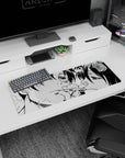 32x12 inches anime mouse pad showing two faces pressed close, tangled fingers, bruises and cuts in ink.