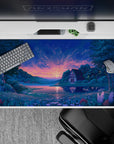 40x20 inches mouse pad with peaceful sunset, cottage by lake, wildflowers, and vibrant hues for a tranquil, creative workspace.