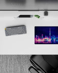 Small-sized 14x10 desk mat with cityscape design adds bold futuristic energy to any desk or workspace