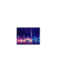 Classic Neon Skyline Reflection desk mat 14x10 featuring glowing reflections for compact yet striking setups