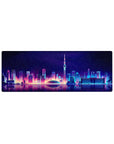 Compact Neon Skyline Reflection desk mat 32x12 with glowing city theme for stylish and sleek desk decor