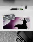 28x12 inches anime mouse pad in deep violet haze with pale moon glow and soft gradients, calm midnight mood.