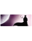 32x12 inches anime mouse pad with shadowy shinobi silhouette, flowing cape, and glowing full moon backdrop.