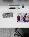 Bold color-block anime girl mouse pad 14x10 inches in ruby, icy blue, midnight black, and gold.