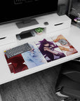 32x16 inches anime girl mouse pad showing a four-girl squad: red cloak, white hair, black ribbons, blonde.