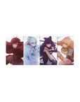 28x12 inches anime girl mouse pad with four fierce portraits in clean panels and bold color blocks.