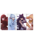 32x16 inches anime girl mouse pad with four fierce portrait panels and bold color-block layout.