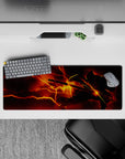 Anime mouse pad 32x12 inches featuring Zenitsu from Demon Slayer, mid-flash with electric golden-orange bolts.