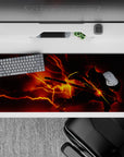 Zenitsu anime desk pad, 36x16 inches, features electric bolts and bold shadows, capturing his intense lightning power.